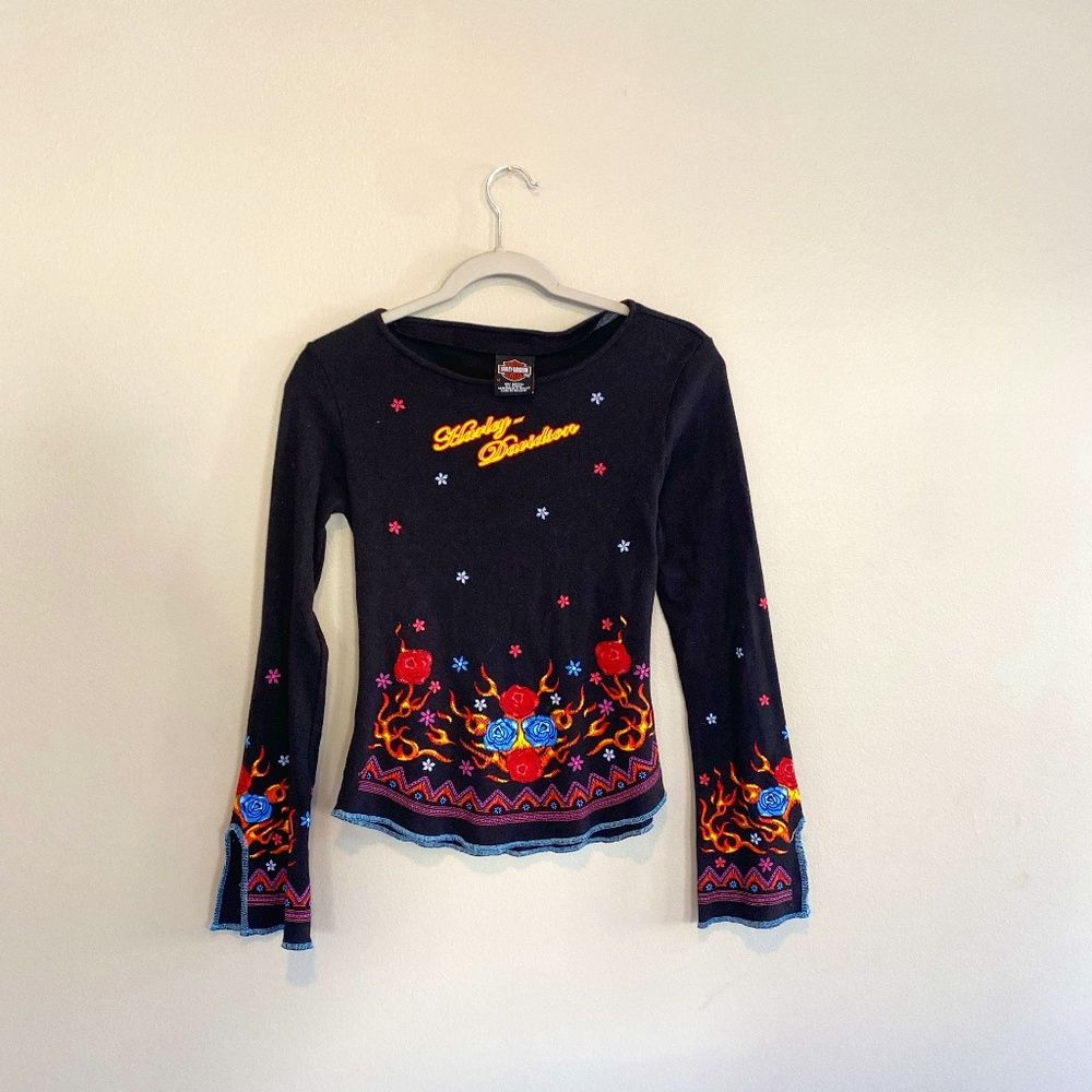 Vintage Harley Davidson, Floral and Fire